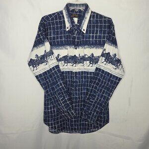 Men's Western Shirt Ruddock Bros Medium Horse Print Cowboy USA Vintage 15 1/2 34